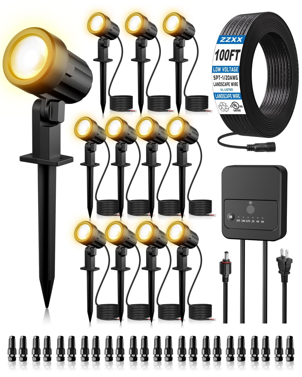 ZZXX All-in-One Low Voltage Landscape Lighting Kit, 12-Pack LED